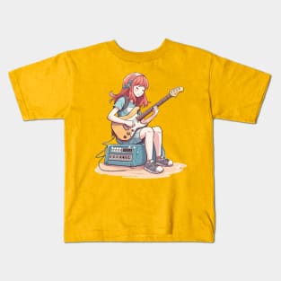 A girl playing her favourite guitar Kids T-Shirt